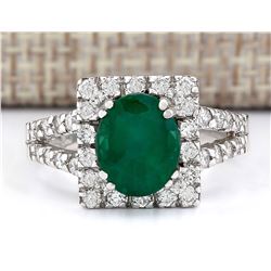 2.89 CTW Natural Emerald And Diamond Ring In 18K White Gold