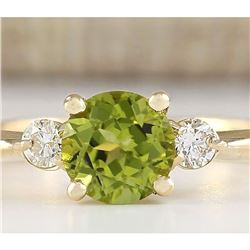 1.40 CTW Natural Peridot And Diamond Ring In 14k White Gold