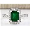 Image 1 : 2.64 CTW Natural Emerald And Diamond Ring In 18K White Gold