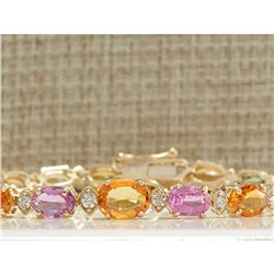 14.93 CTW Natural Sapphire And Diamond Bracelet In 18K Solid Yellow Gold