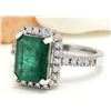 Image 2 : 3.61 CTW Natural Emerald 14K Solid White Gold Diamond Ring