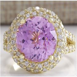 11.51 CTW Natural Pink Kunzite And Diamond Ring In 18K Yellow Gold