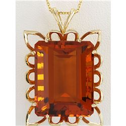55 CTW Natural Citrine Pendant In 18K Solid Yellow Gold