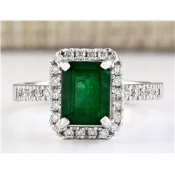 2.64 CTW Natural Emerald And Diamond Ring In 14k White Gold