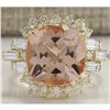 Image 1 : 7.23 CTW Natural Morganite And Diamond Ring 18K Solid Yellow Gold