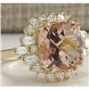 Image 2 : 7.23 CTW Natural Morganite And Diamond Ring 18K Solid Yellow Gold