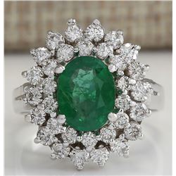2.81 CTW Natural Emerald Diamond Ring 18K Solid White Gold