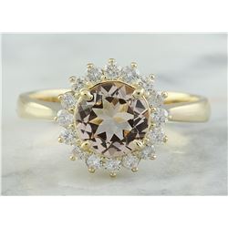 1.50 CTW Morganite 18K Yellow Gold Diamond Ring