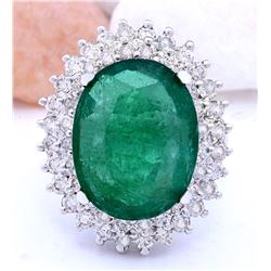 9.30 CTW Natural Emerald 14K Solid White Gold Diamond Ring