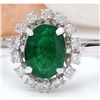 Image 1 : 1.51 CTW Natural Emerald 14K Solid White Gold Diamond Ring