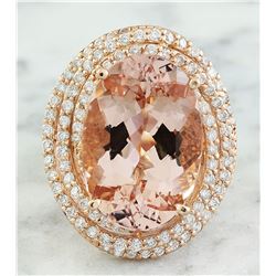 14.58 CTW Morganite 18K Rose Gold Diamond Ring