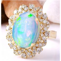 7.68 CTW Natural Opal 18K Solid Yellow Gold Diamond Ring