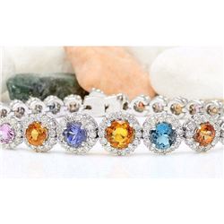 10.79 CTW Natural Sapphire 18K Solid White Gold Diamond Bracelet