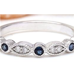 0.20 CTW Natural Sapphire 18K Solid White Gold Diamond Ring