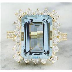 8.75 CTW Aquamarine 18K Yellow Gold Diamond Ring