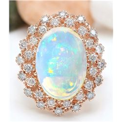 8.58 CTW Natural Opal 14K Solid Rose Gold Diamond Ring