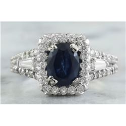 3.10 CTW Sapphire 18K White Gold Diamond ring