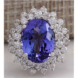 7.13 CTW Natural Blue Tanzanite And Diamond Ring In 14K White Gold