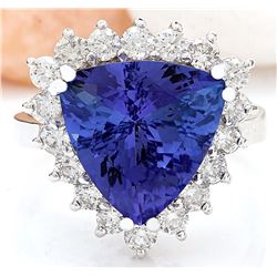 6.57 CTW Natural Tanzanite 18K Solid White Gold Diamond Ring