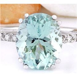 4.32 CTW Natural Aquamarine 18K Solid White Gold Diamond Ring