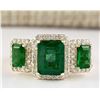 Image 1 : 4.56 CTW Natural Emerald And Diamond Ring In 18K Yellow Gold