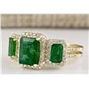 Image 2 : 4.56 CTW Natural Emerald And Diamond Ring In 18K Yellow Gold