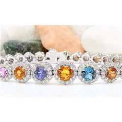 10.79 CTW Natural Sapphire 14K Solid White Gold Diamond Bracelet