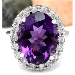 9.30 CTW Natural Amethyst 18K Solid White Gold Diamond Ring