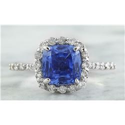 3.15 CTW Sapphire 18K White Gold Diamond Ring