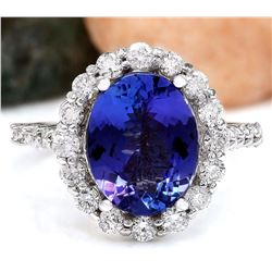 4.46 CTW Natural Tanzanite 18K Solid White Gold Diamond Ring