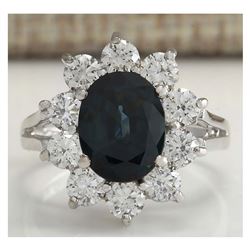3.41 CTW Natural Blue Sapphire Diamond Ring 18K Solid White Gold