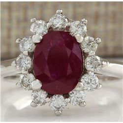 2.81 CTW Natural Red Ruby And Diamond Ring 18K Solid White Gold