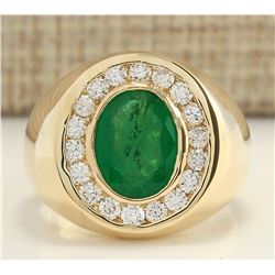 4.50 CTW Natural Emerald And Diamond Ring In 18K Yellow Gold