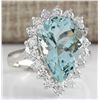 Image 2 : 6.26 CTW Natural Aquamarine And Diamond Ring In 14K Solid White Gold