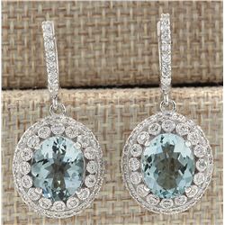 7.34 CTW Natural Aquamarine And Diamond Earrings 14K Solid White Gold