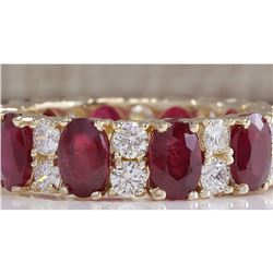 8.07 CTW Natural Red Ruby Diamond Ring 18K Solid Yellow Gold
