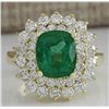 Image 1 : 4.39CTW Natural Emerald And Diamond Ring 14K Solid Yellow Gold