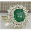 Image 2 : 4.39CTW Natural Emerald And Diamond Ring 14K Solid Yellow Gold