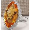 Image 2 : 15.34 CTW Natural Citrine And Diamond Ring 14K Solid White Gold