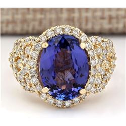 7.55 CTW Natural Tanzanite And Diamond Ring In 18K Yellow Gold