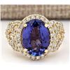 Image 1 : 7.55 CTW Natural Tanzanite And Diamond Ring In 18K Yellow Gold