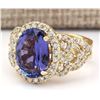 Image 2 : 7.55 CTW Natural Tanzanite And Diamond Ring In 18K Yellow Gold