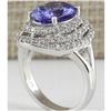 Image 3 : 4.83 CTW Natural Blue Tanzanite And Diamond Ring 18K Solid White Gold