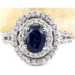 3.10 CTW Natural Sapphire 18K Solid White Gold Diamond Ring