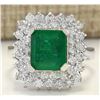 Image 1 : 4.08 CTW Natural Emerald And Diamond Ring In 14K White Gold