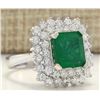 Image 2 : 4.08 CTW Natural Emerald And Diamond Ring In 14K White Gold