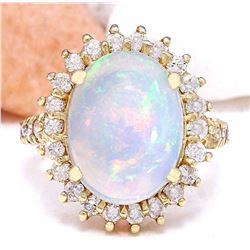 4.82 CTW Natural Opal 18K Solid Yellow Gold Diamond Ring