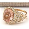 Image 2 : 7.49 CTW Natural Morganite And Diamond Ring In 14k Solid Yellow Gold