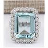 Image 1 : 16.06 CTW Natural Aquamarine And Diamond Ring In 18K White Gold