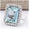 Image 2 : 16.06 CTW Natural Aquamarine And Diamond Ring In 18K White Gold